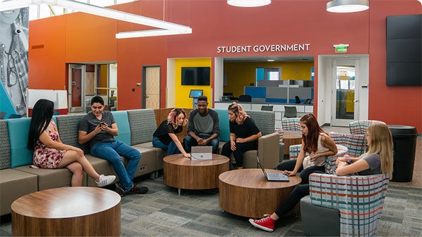 Students gathering in a campus student union