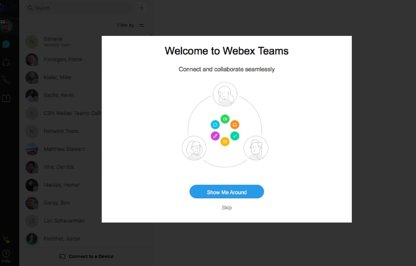 Screen shot of welcome screen for webex