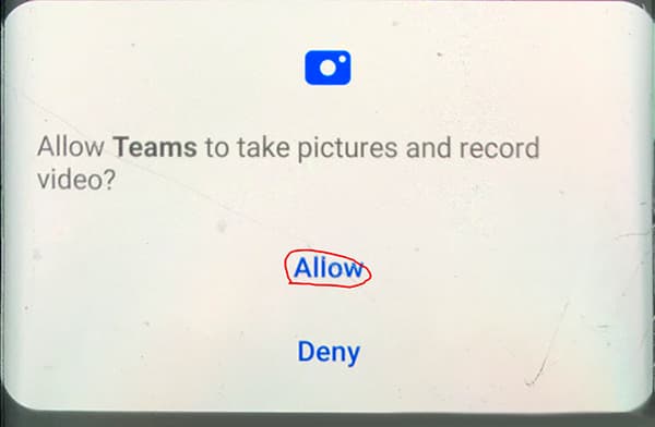 Screen shot showing Allow button