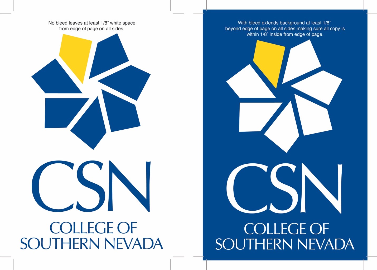 CSN Logo size and bleed printing example