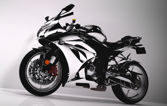 Image of a modern motorcycle with a grey background.