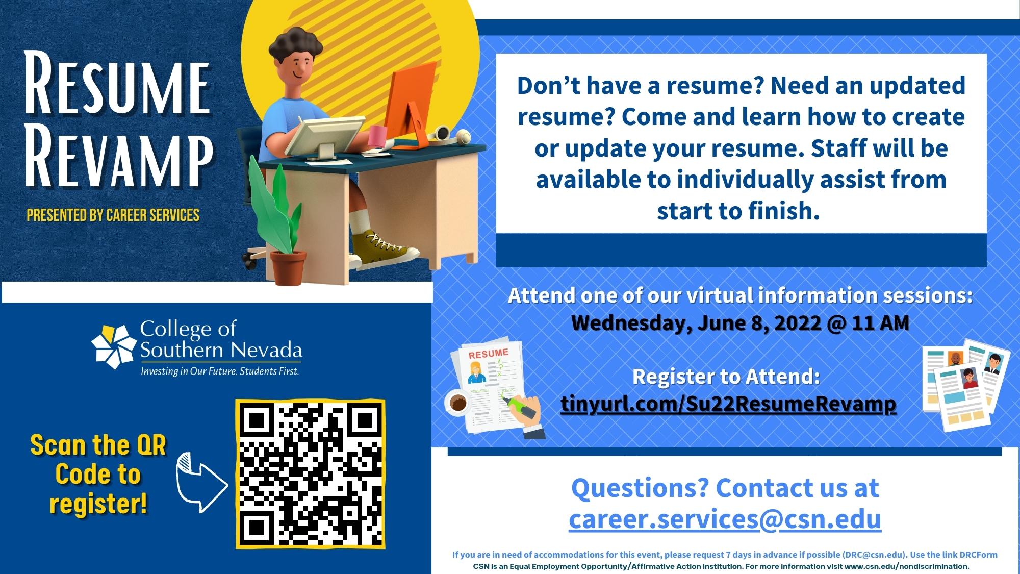 Event flyer for resume revamp on June 8, 2022