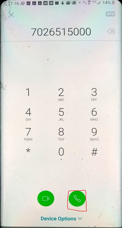 Screen shot of phone dial pad with call button circled