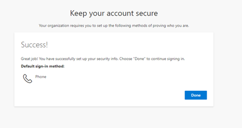 Successfully set up your security info