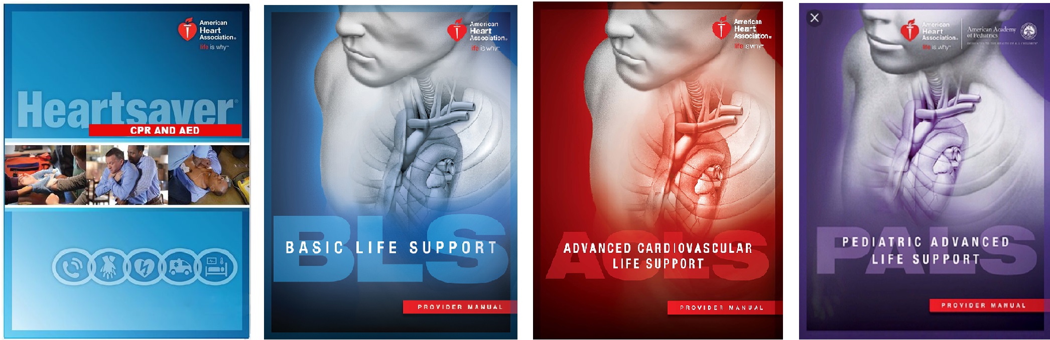 Cover images of the American Heart Associations Provider Manuals.