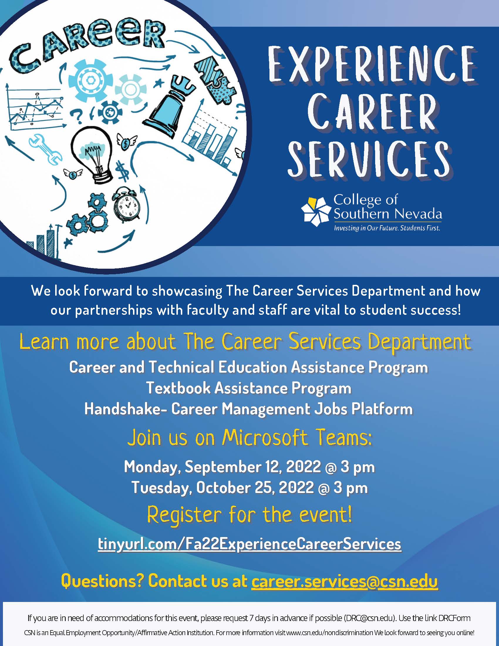 Learn more about The Career Services Department by attending an informational session