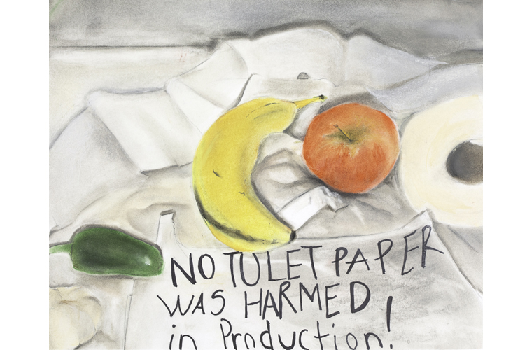 Hannah Grace Pagtama, “No Toilet Paper was Harmed in Production”, Pastel on Paper, 17” x 14”, 2020