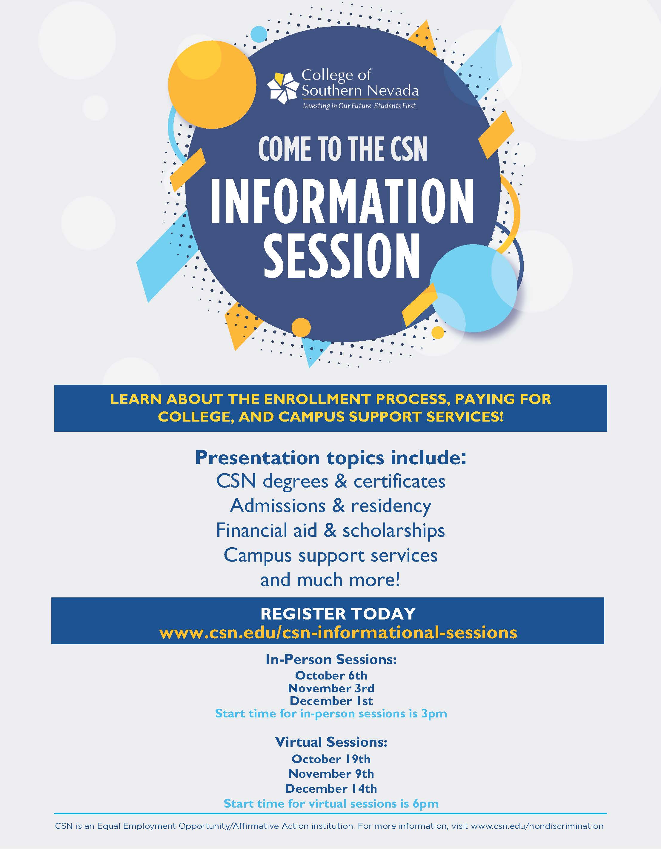 CSN information sessions flyer 