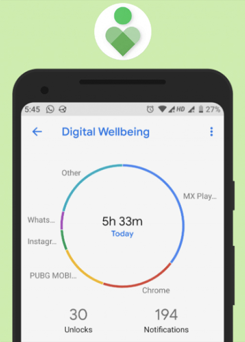 Image of digital wellbeing tracker on smartphone