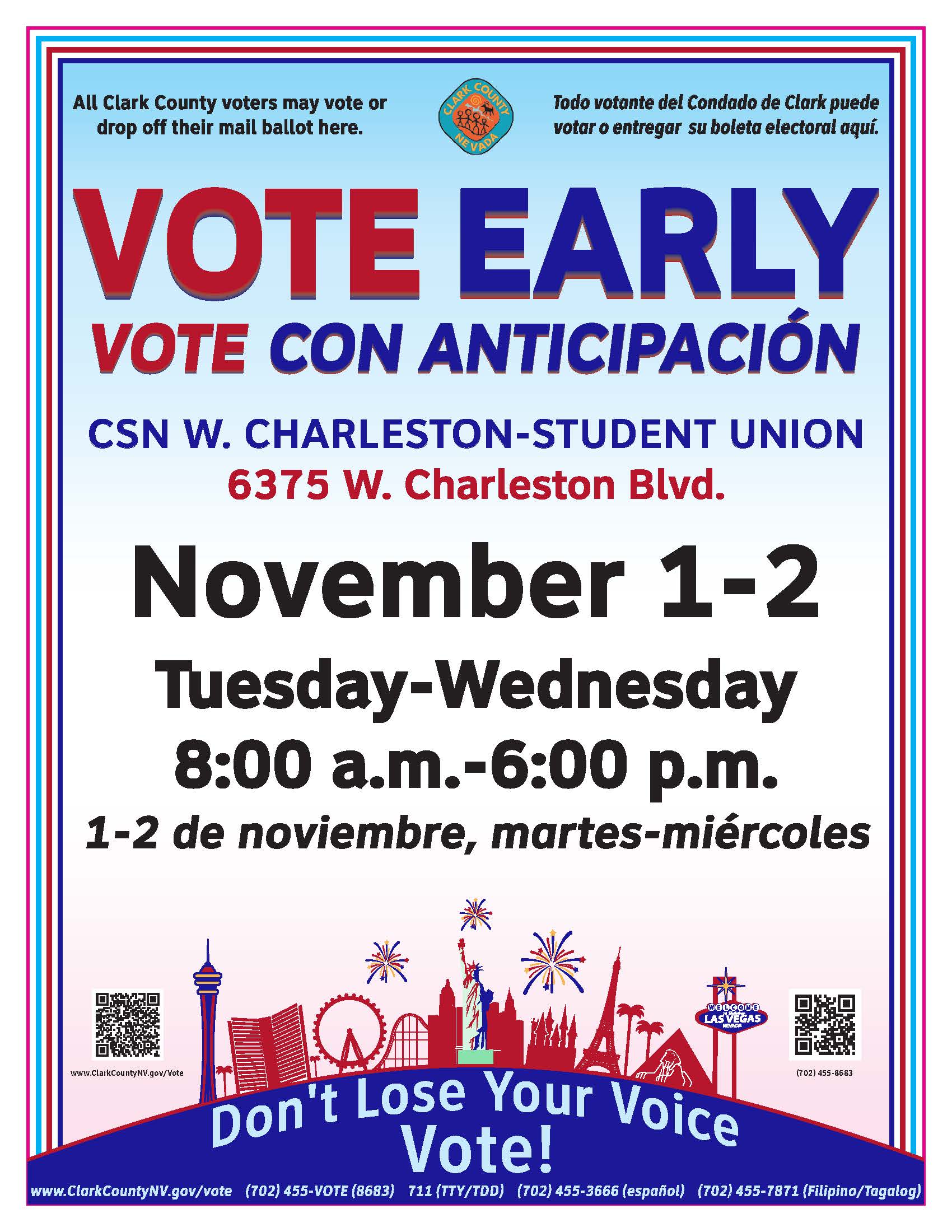 Early Voting on Campus at CSN November 1-2
