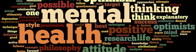 Word Cloud banner with mental, health, thinking and many other words relating to mental health