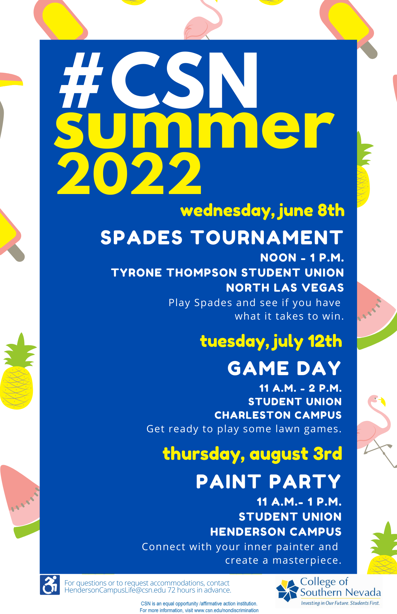 Event flyer for summer 2022 events
