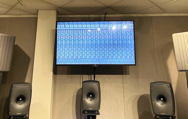 Control Room large monitor view of Solid State Logic recording console channels