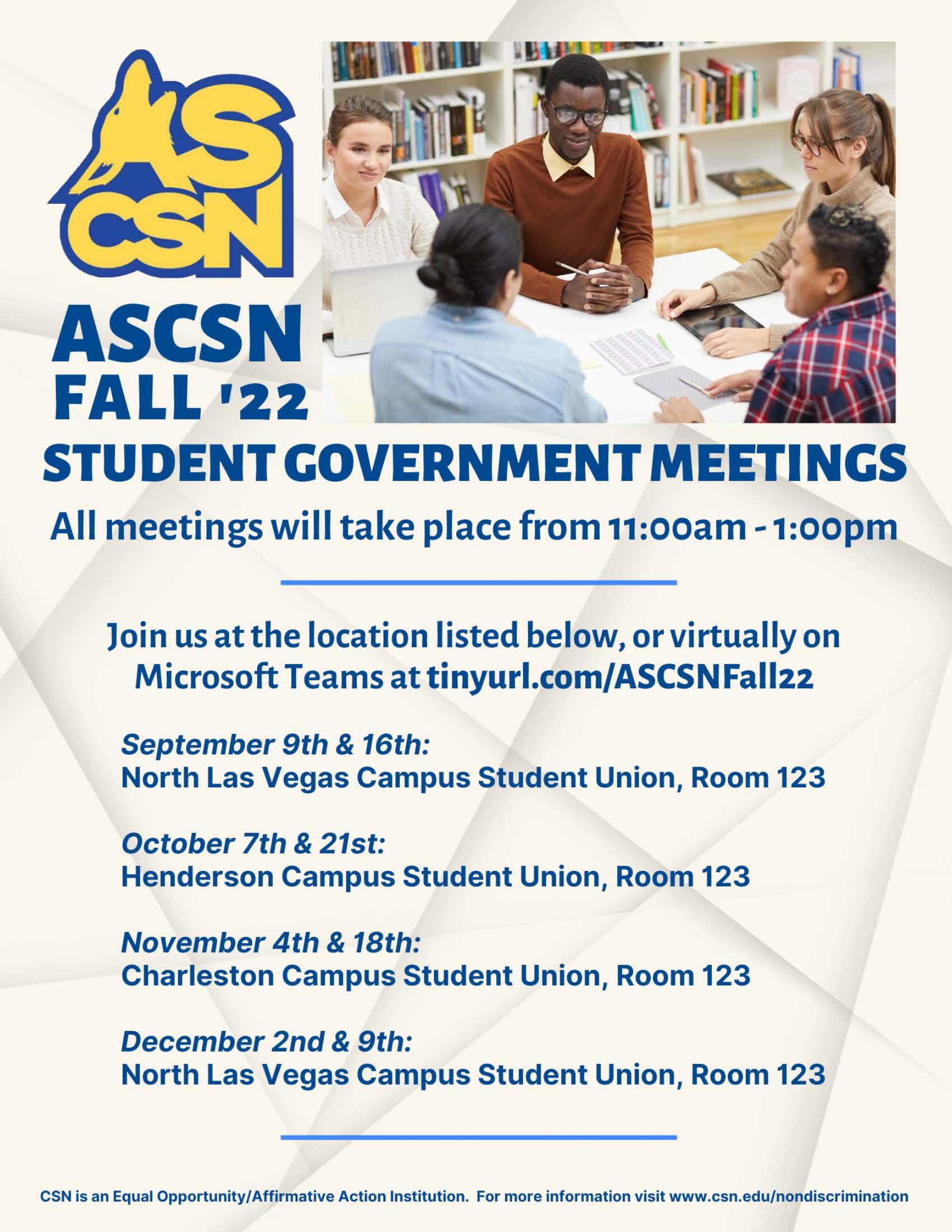 Fall 2022 Student Government meeting dates