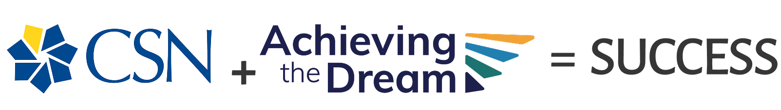 Logo displaying CSN plus Achieving the Dream equals success