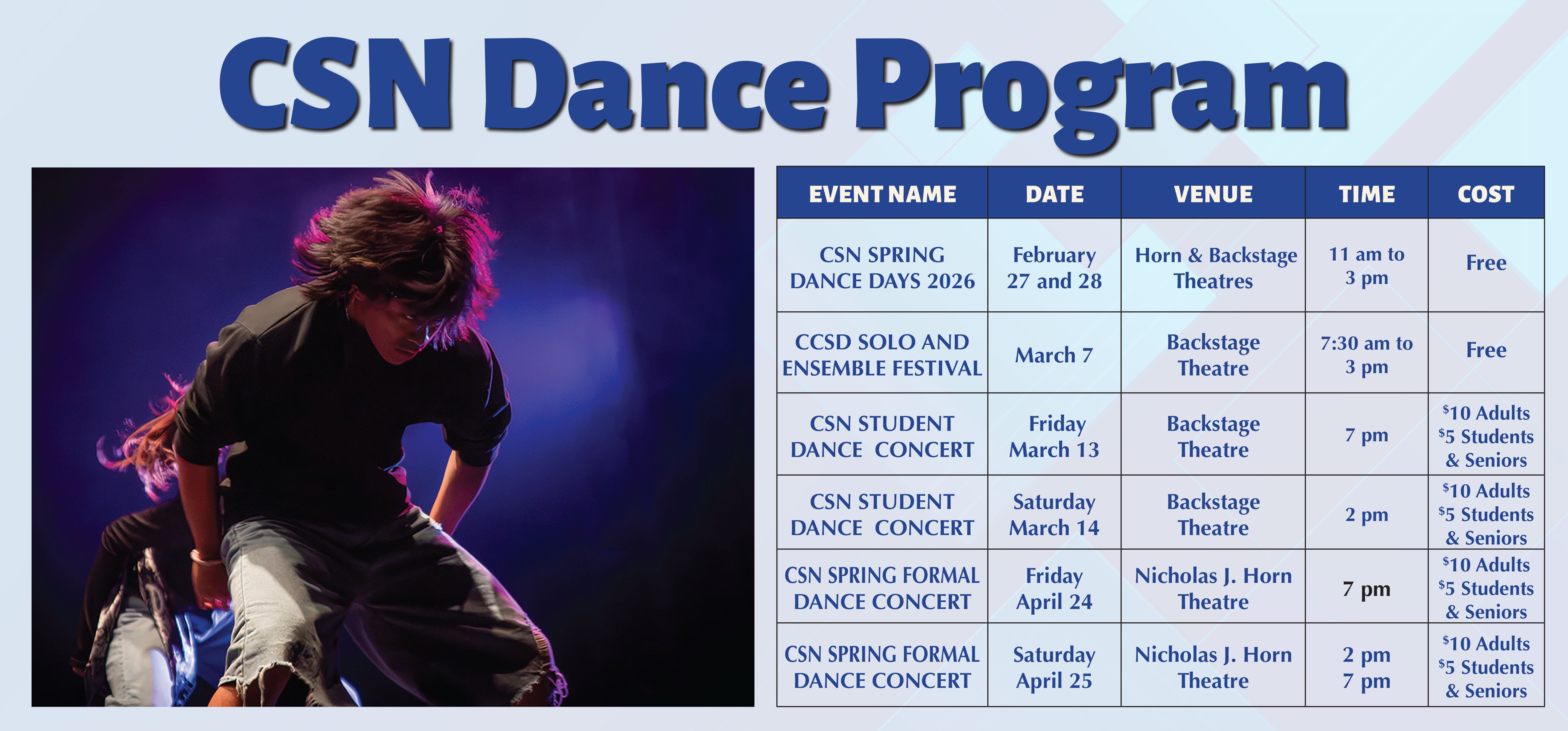 CSN Dance Program Table