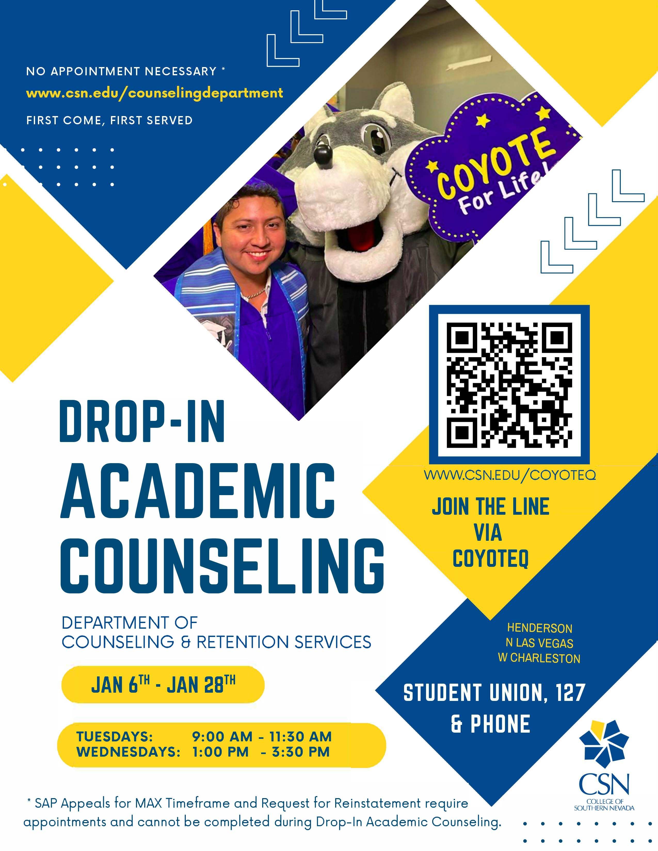 Drop In Academic Counseling Flyer