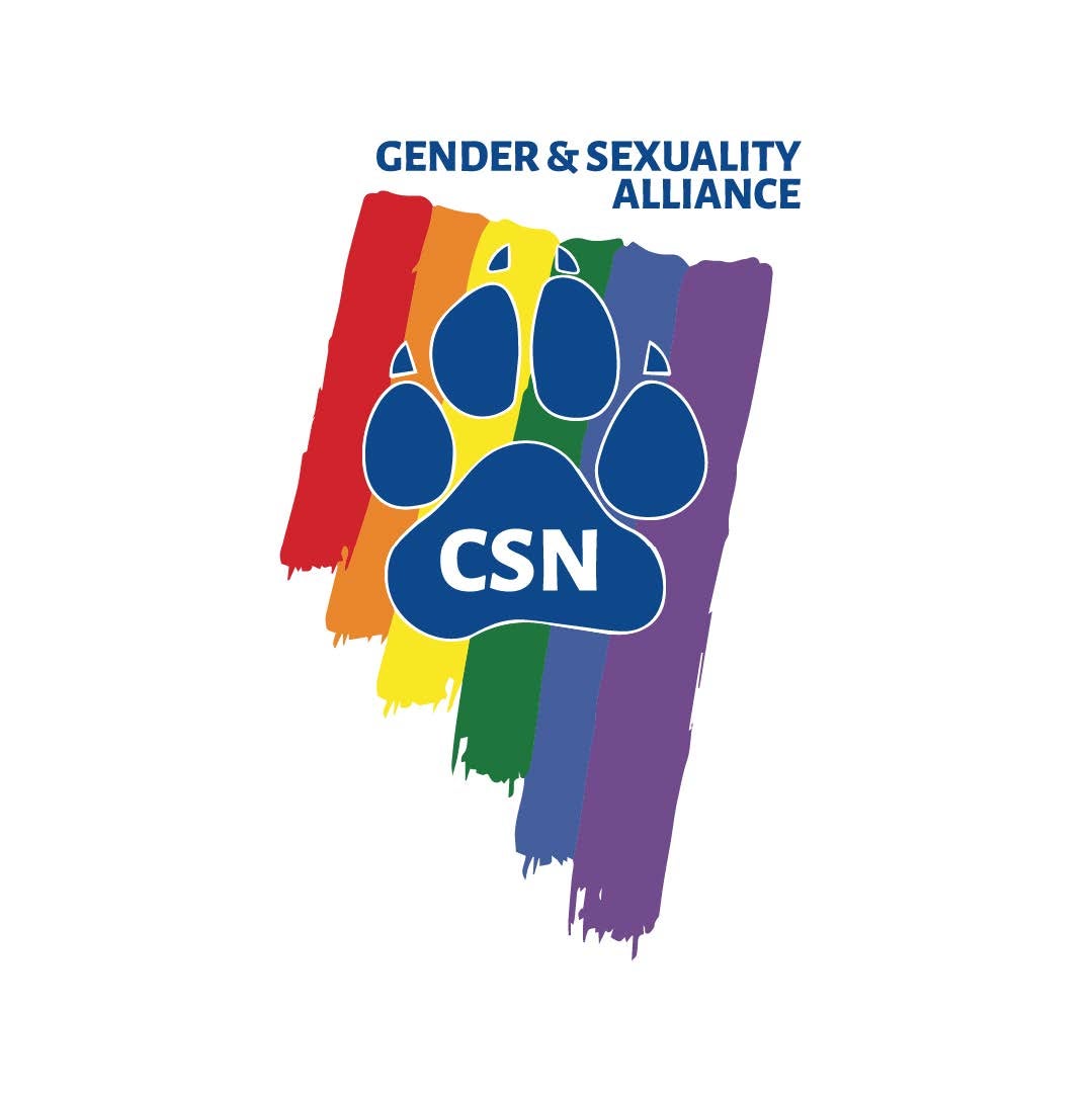 College of Southern Nevada Gender and Sexuality Alliance logo, featuring a multicolored paw print with the CSN emblem.